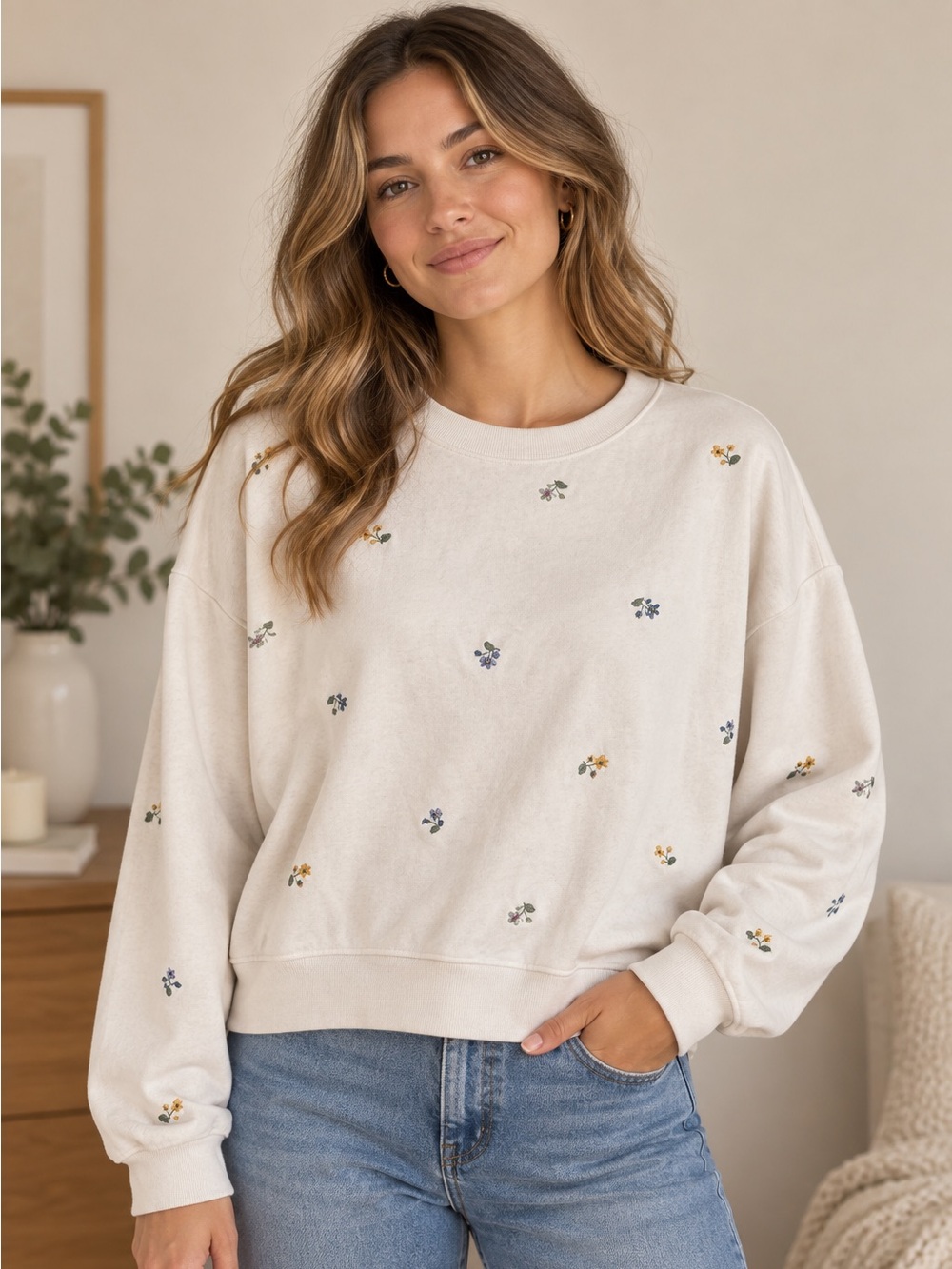 GAP Cream Crewneck Sweatshirt size Large Cotton blend